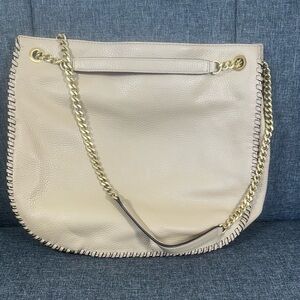 Michael Kors Beige Whipped Chelsea Gold Chain Leather Messenger Bag Purse Nude